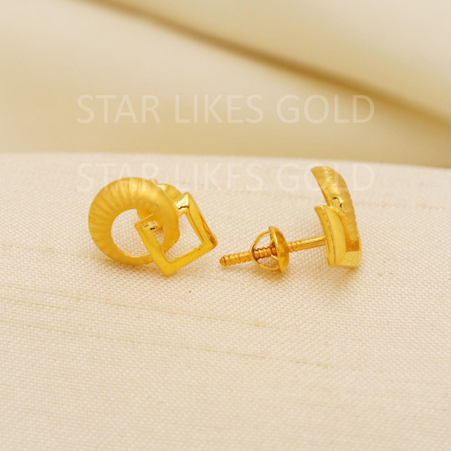 Exquisite 22k Gold Minimalist Abstract Stud Earrings - Hallmark Certified, PR2186