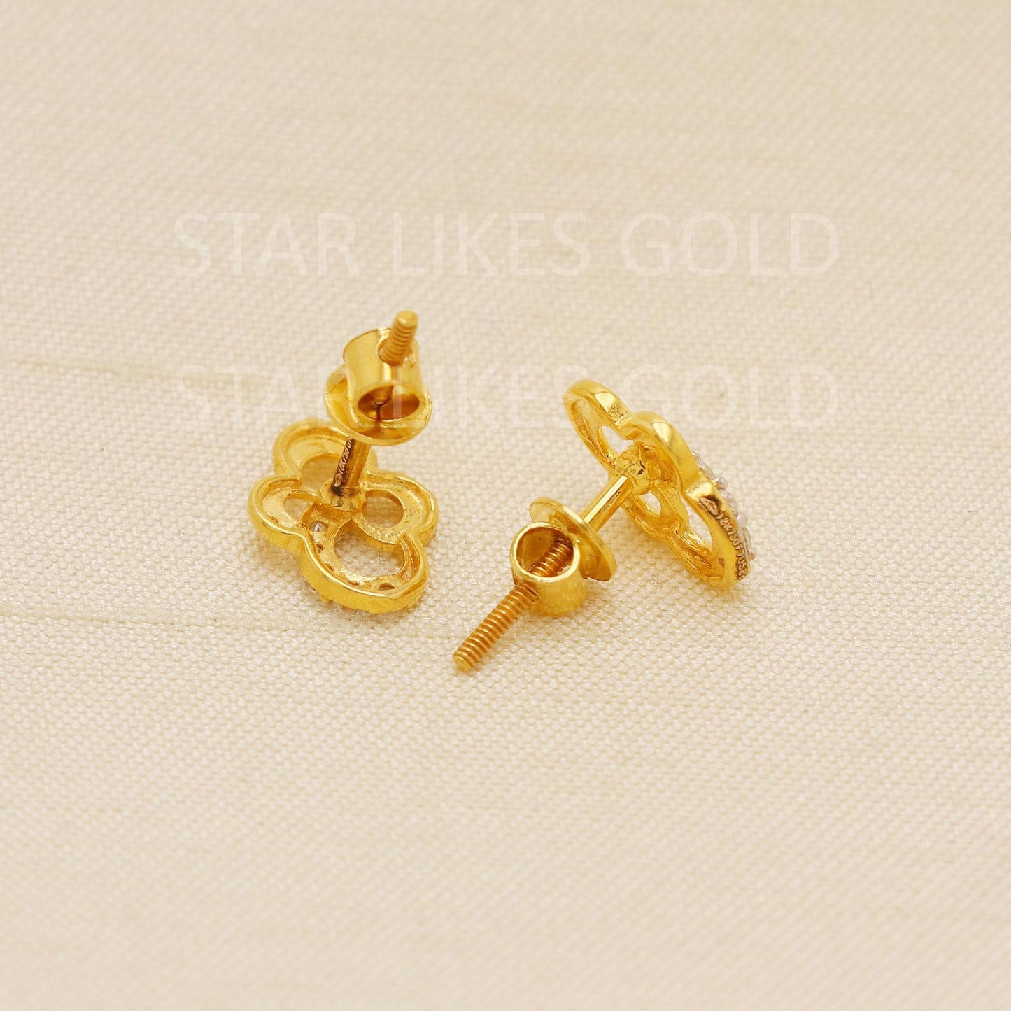 Exquisite 22k Gold Minimalist Abstract Stud Earrings - Hallmark Certified, PR2193