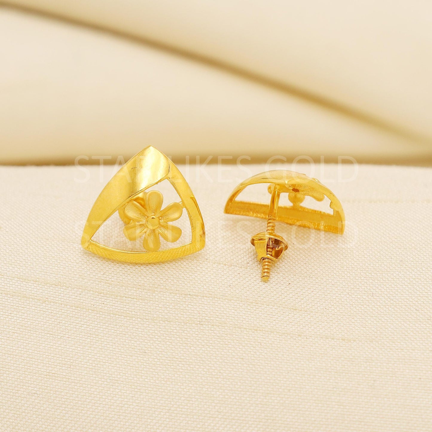 Flower 18K Gold Stud Earrings Secure Screw Back Romantic Jewelry, PR2203